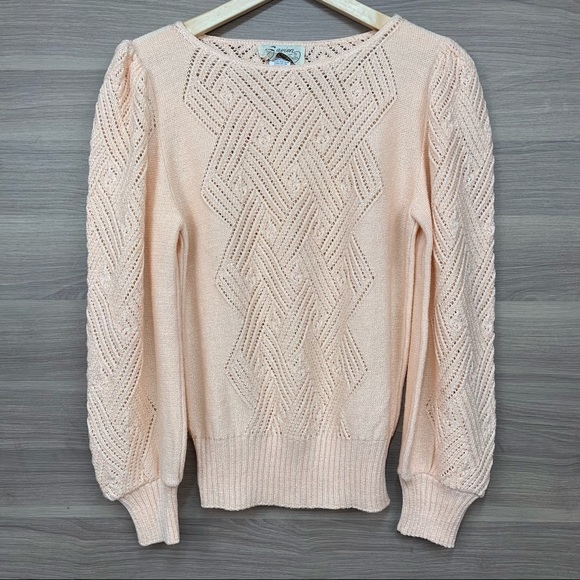 Savion Vintage Peach Puff Sleeve Knit Sweater S - Picture 1 of 7